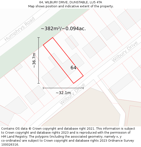64, WILBURY DRIVE, DUNSTABLE, LU5 4TA: Plot and title map