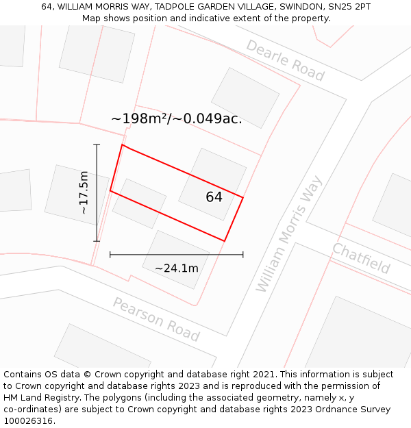 64, WILLIAM MORRIS WAY, TADPOLE GARDEN VILLAGE, SWINDON, SN25 2PT: Plot and title map