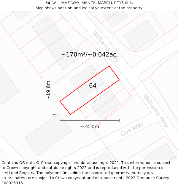64, WILLIAMS WAY, MANEA, MARCH, PE15 0HU: Plot and title map