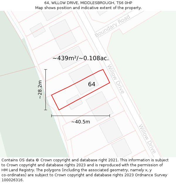 64, WILLOW DRIVE, MIDDLESBROUGH, TS6 0HP: Plot and title map