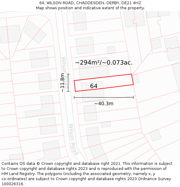 64, WILSON ROAD, CHADDESDEN, DERBY, DE21 4HZ: Plot and title map