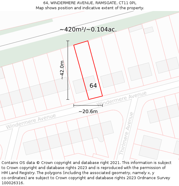 64, WINDERMERE AVENUE, RAMSGATE, CT11 0PL: Plot and title map