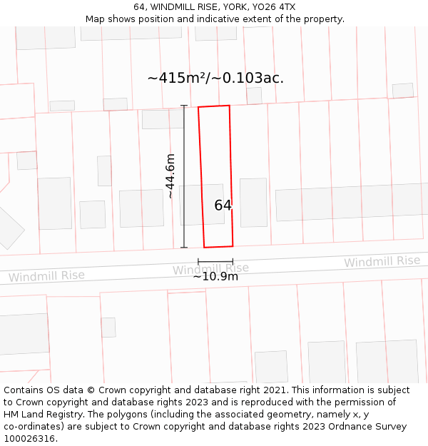 64, WINDMILL RISE, YORK, YO26 4TX: Plot and title map