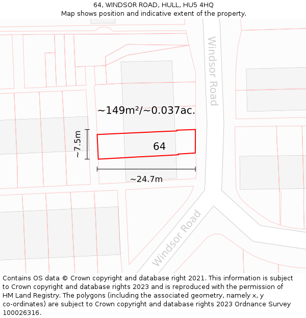 64, WINDSOR ROAD, HULL, HU5 4HQ: Plot and title map