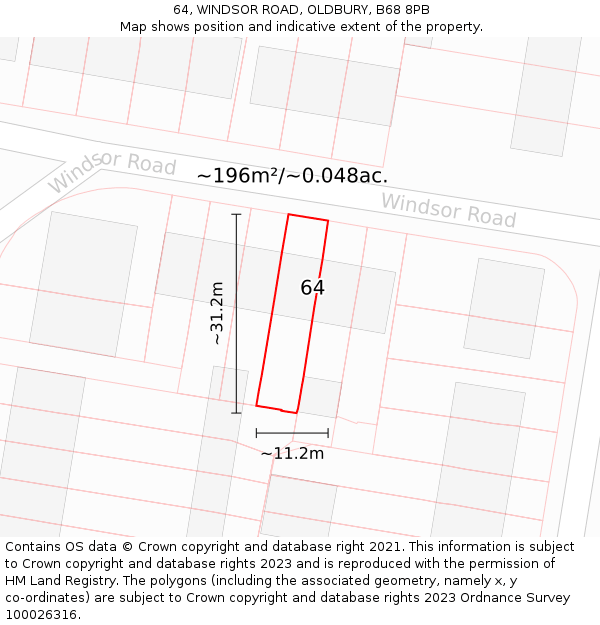 64, WINDSOR ROAD, OLDBURY, B68 8PB: Plot and title map