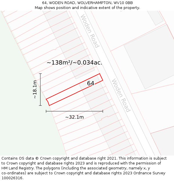 64, WODEN ROAD, WOLVERHAMPTON, WV10 0BB: Plot and title map
