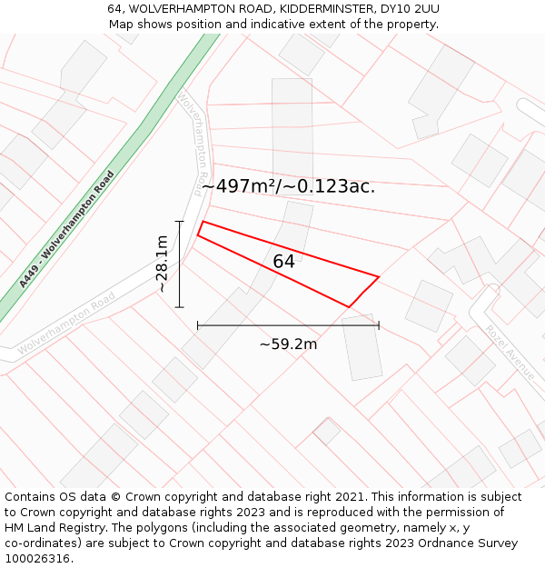 64, WOLVERHAMPTON ROAD, KIDDERMINSTER, DY10 2UU: Plot and title map
