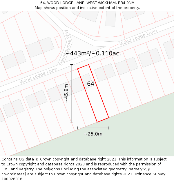 64, WOOD LODGE LANE, WEST WICKHAM, BR4 9NA: Plot and title map