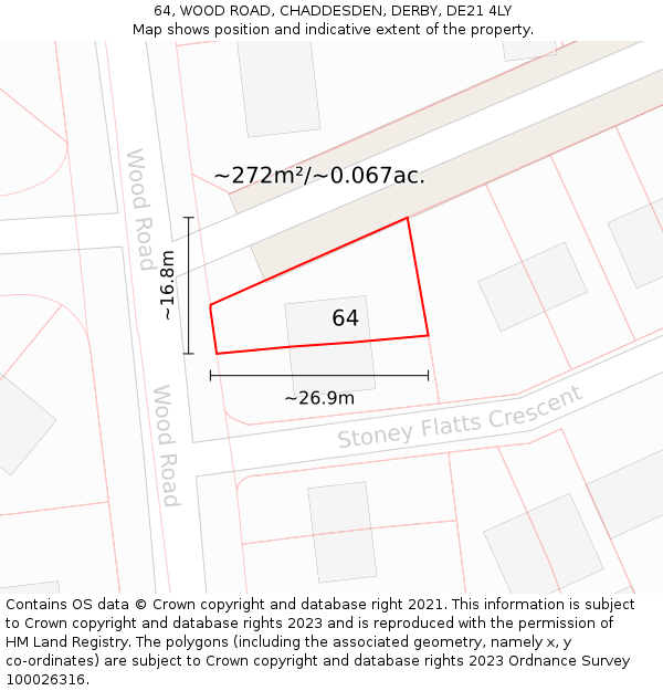 64, WOOD ROAD, CHADDESDEN, DERBY, DE21 4LY: Plot and title map