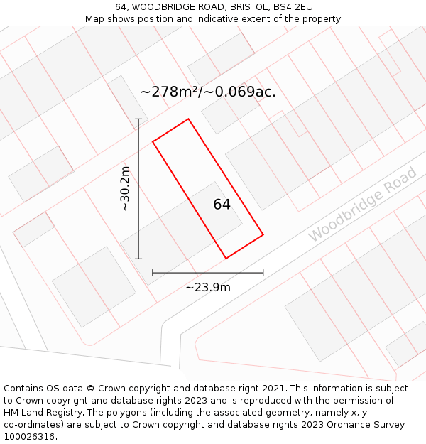 64, WOODBRIDGE ROAD, BRISTOL, BS4 2EU: Plot and title map