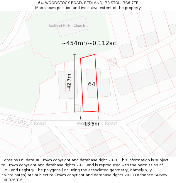 64, WOODSTOCK ROAD, REDLAND, BRISTOL, BS6 7ER: Plot and title map
