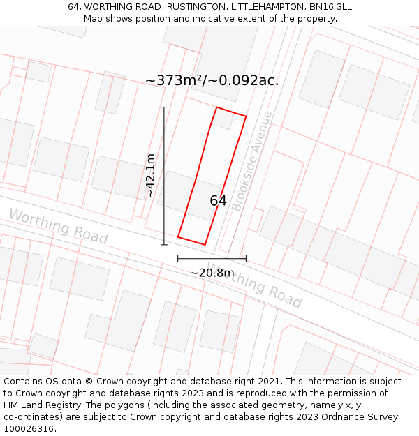 64, WORTHING ROAD, RUSTINGTON, LITTLEHAMPTON, BN16 3LL: Plot and title map
