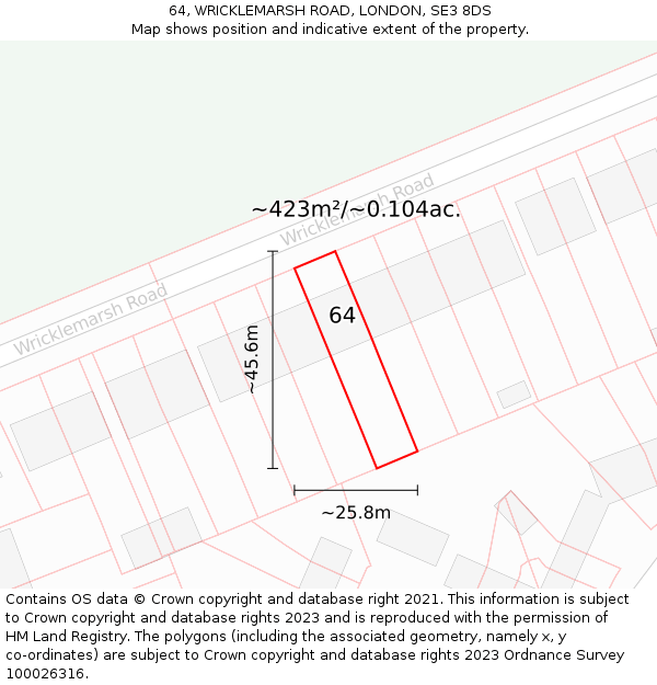 64, WRICKLEMARSH ROAD, LONDON, SE3 8DS: Plot and title map