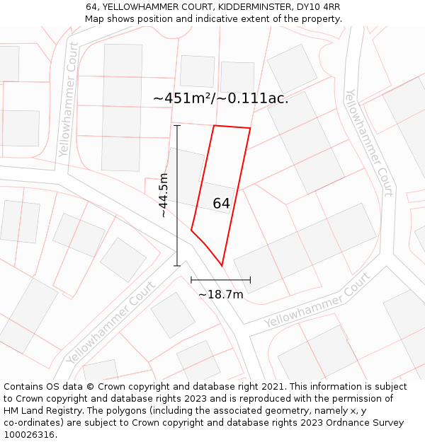 64, YELLOWHAMMER COURT, KIDDERMINSTER, DY10 4RR: Plot and title map