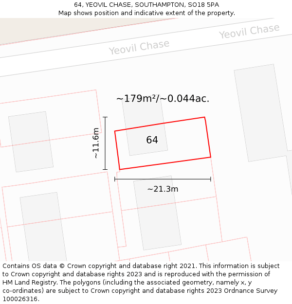 64, YEOVIL CHASE, SOUTHAMPTON, SO18 5PA: Plot and title map
