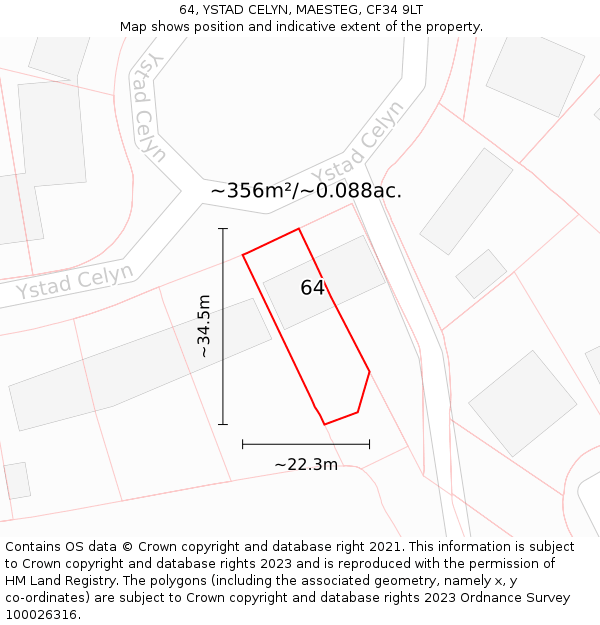 64, YSTAD CELYN, MAESTEG, CF34 9LT: Plot and title map
