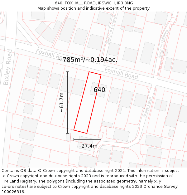 640, FOXHALL ROAD, IPSWICH, IP3 8NG: Plot and title map