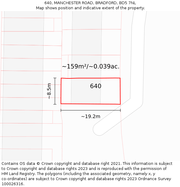 640, MANCHESTER ROAD, BRADFORD, BD5 7NL: Plot and title map