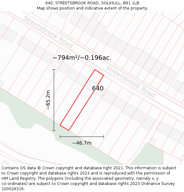 640, STREETSBROOK ROAD, SOLIHULL, B91 1LB: Plot and title map