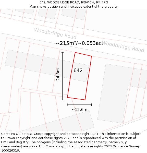 642, WOODBRIDGE ROAD, IPSWICH, IP4 4PG: Plot and title map