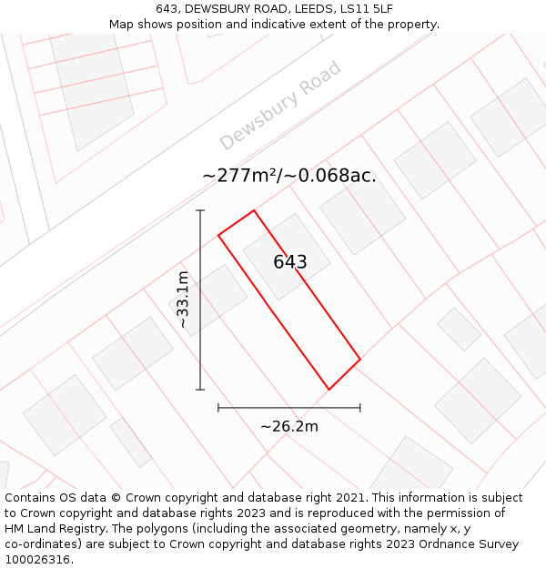 643, DEWSBURY ROAD, LEEDS, LS11 5LF: Plot and title map