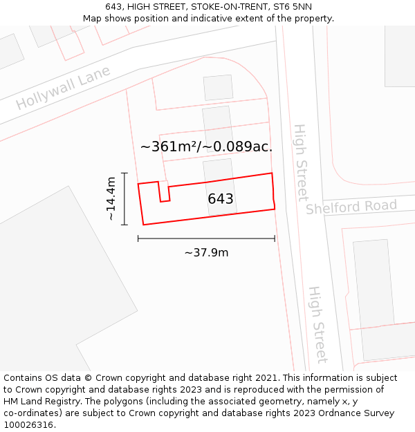 643, HIGH STREET, STOKE-ON-TRENT, ST6 5NN: Plot and title map