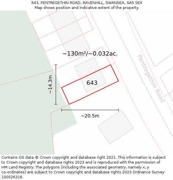 643, PENTREGETHIN ROAD, RAVENHILL, SWANSEA, SA5 5EX: Plot and title map