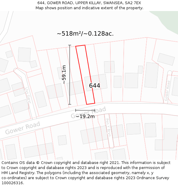 644, GOWER ROAD, UPPER KILLAY, SWANSEA, SA2 7EX: Plot and title map