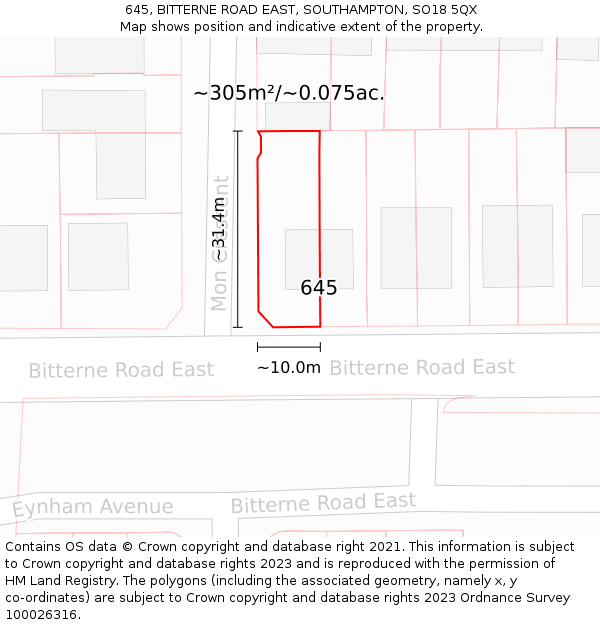 645, BITTERNE ROAD EAST, SOUTHAMPTON, SO18 5QX: Plot and title map