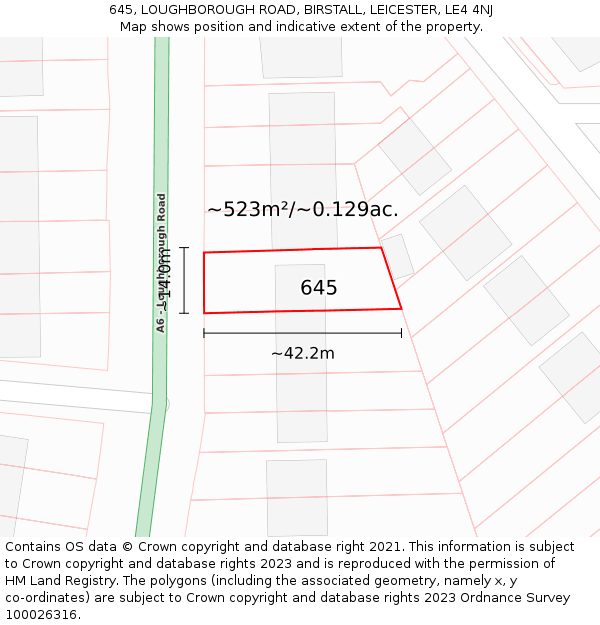645, LOUGHBOROUGH ROAD, BIRSTALL, LEICESTER, LE4 4NJ: Plot and title map