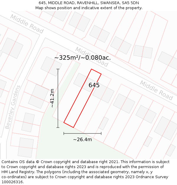 645, MIDDLE ROAD, RAVENHILL, SWANSEA, SA5 5DN: Plot and title map