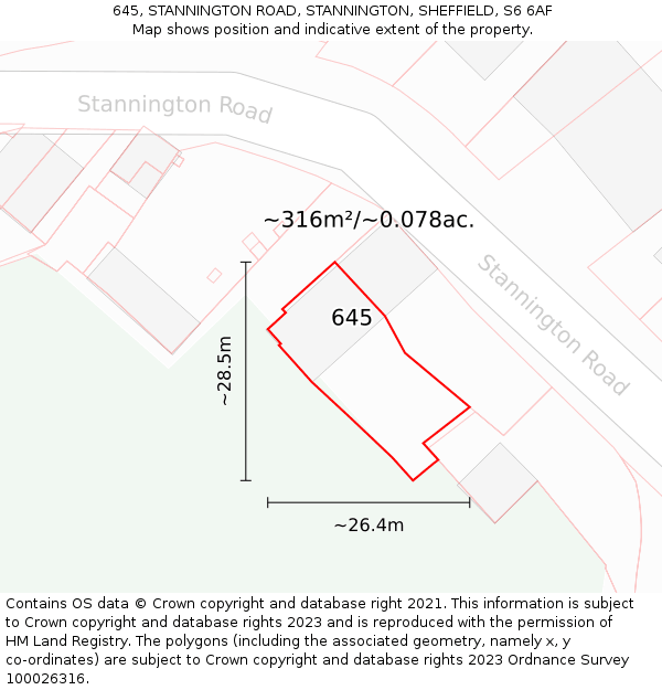 645, STANNINGTON ROAD, STANNINGTON, SHEFFIELD, S6 6AF: Plot and title map
