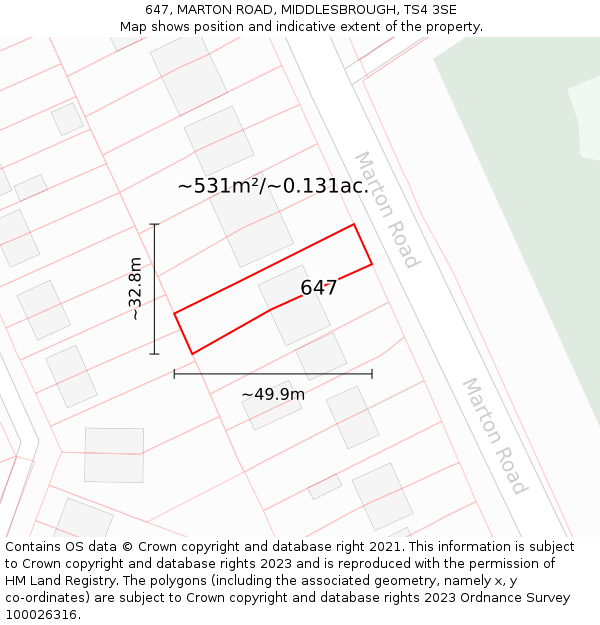 647, MARTON ROAD, MIDDLESBROUGH, TS4 3SE: Plot and title map