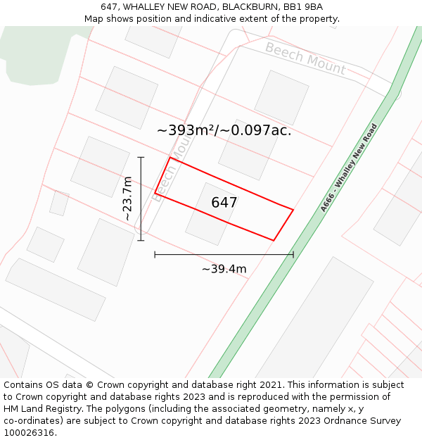 647, WHALLEY NEW ROAD, BLACKBURN, BB1 9BA: Plot and title map