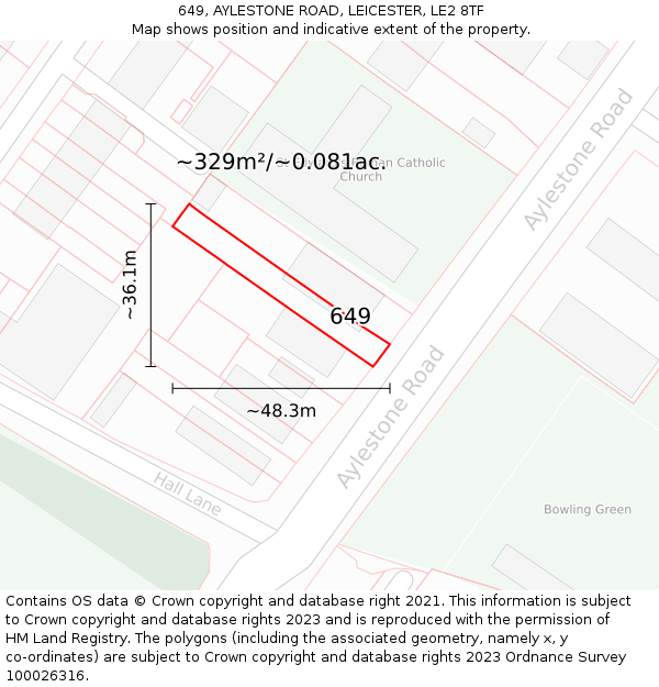 649, AYLESTONE ROAD, LEICESTER, LE2 8TF: Plot and title map