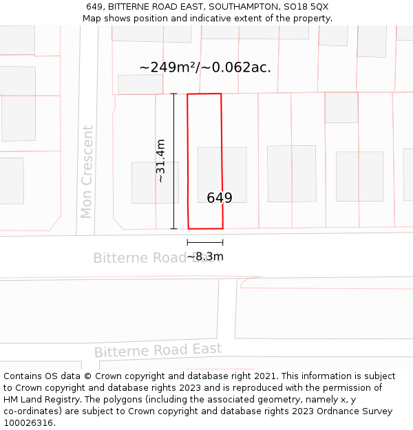 649, BITTERNE ROAD EAST, SOUTHAMPTON, SO18 5QX: Plot and title map