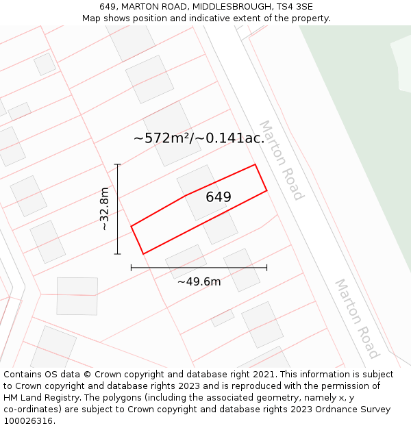 649, MARTON ROAD, MIDDLESBROUGH, TS4 3SE: Plot and title map