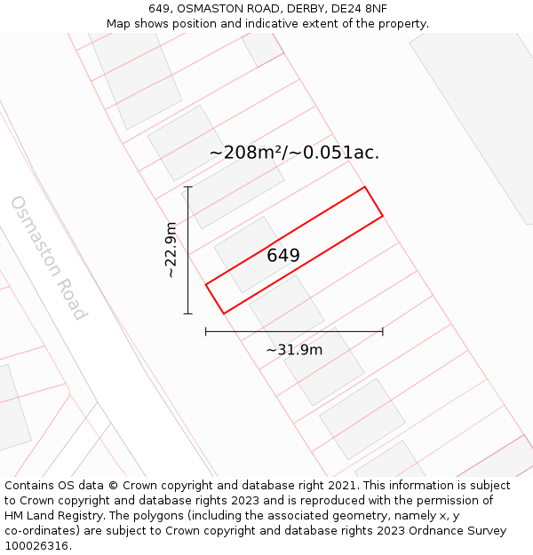 649, OSMASTON ROAD, DERBY, DE24 8NF: Plot and title map