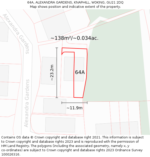 64A, ALEXANDRA GARDENS, KNAPHILL, WOKING, GU21 2DQ: Plot and title map