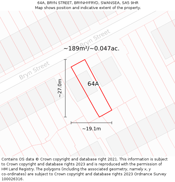 64A, BRYN STREET, BRYNHYFRYD, SWANSEA, SA5 9HR: Plot and title map
