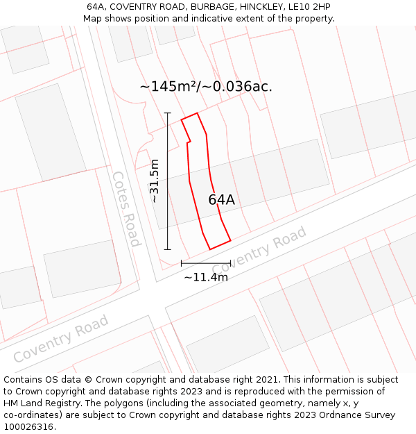 64A, COVENTRY ROAD, BURBAGE, HINCKLEY, LE10 2HP: Plot and title map