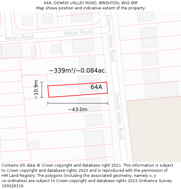 64A, DOWNS VALLEY ROAD, BRIGHTON, BN2 6RF: Plot and title map