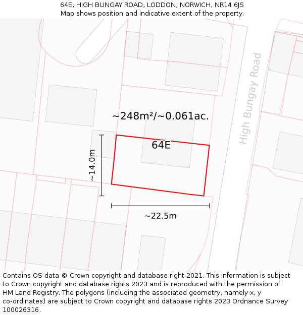 64E, HIGH BUNGAY ROAD, LODDON, NORWICH, NR14 6JS: Plot and title map