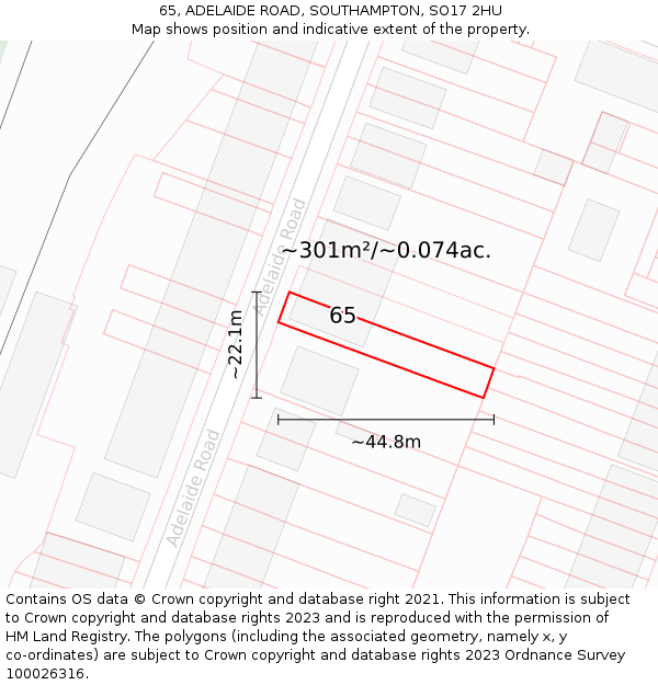 65, ADELAIDE ROAD, SOUTHAMPTON, SO17 2HU: Plot and title map