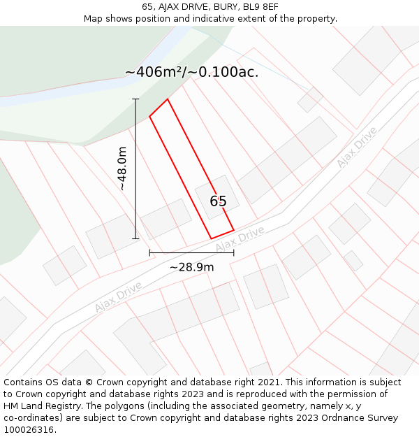 65, AJAX DRIVE, BURY, BL9 8EF: Plot and title map