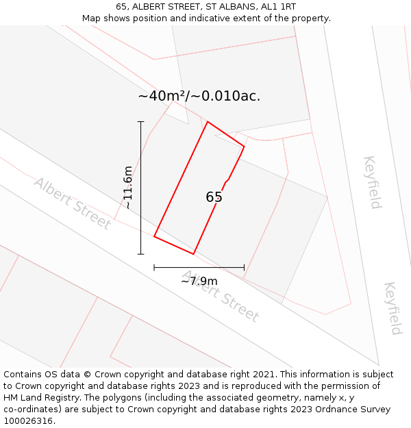 65, ALBERT STREET, ST ALBANS, AL1 1RT: Plot and title map