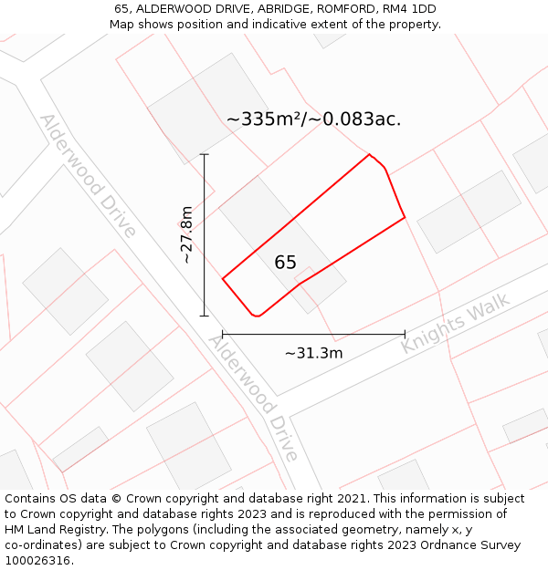 65, ALDERWOOD DRIVE, ABRIDGE, ROMFORD, RM4 1DD: Plot and title map