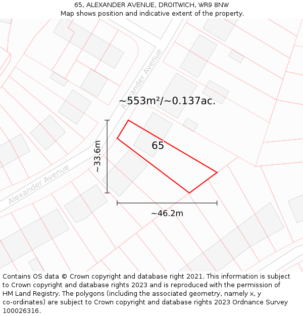 65, ALEXANDER AVENUE, DROITWICH, WR9 8NW: Plot and title map