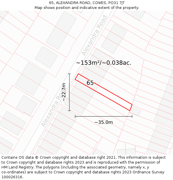 65, ALEXANDRA ROAD, COWES, PO31 7JT: Plot and title map