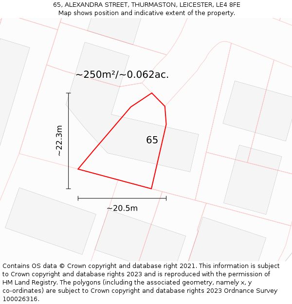 65, ALEXANDRA STREET, THURMASTON, LEICESTER, LE4 8FE: Plot and title map